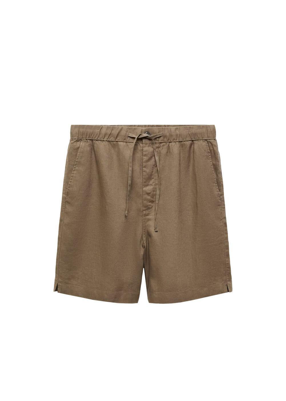 MANGO MAN - 100% linen bermuda shorts with drawstring khakiMen Product Image