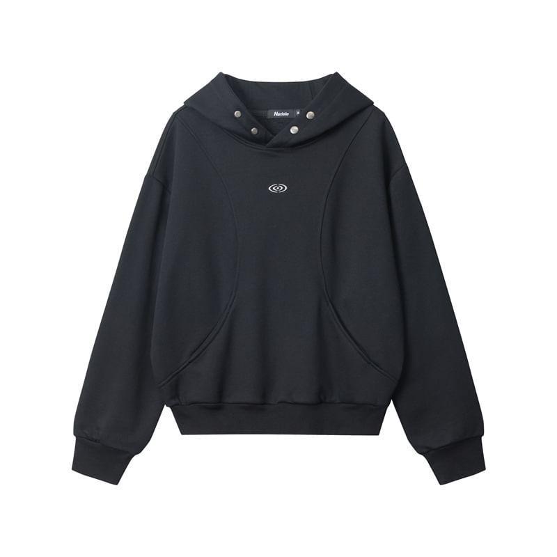 Long Sleeve Studded Plain Loose-Fit Hoodie Product Image