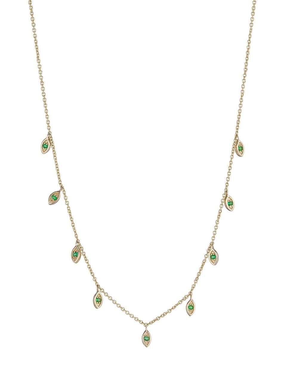 Womens 14K Yellow Gold & Emerald Marquise Charm Necklace Product Image