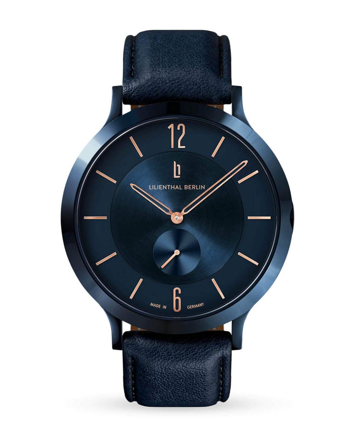 Lilienthal Berlin Mens The Classic Blue Rose Gold Navy Blue Leather Watch 42mm - Navy Blue Product Image