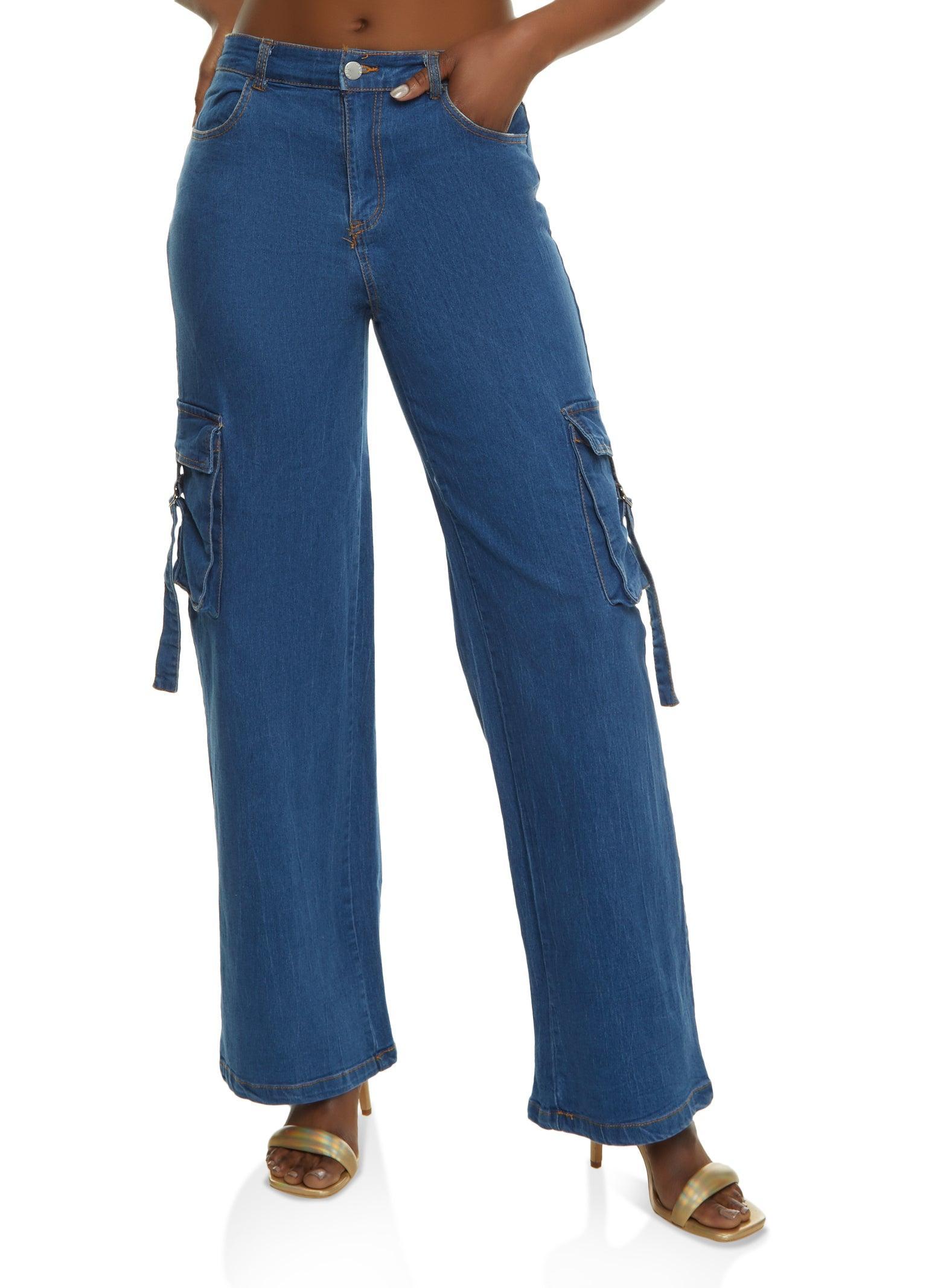 Womens Denim Cargo Wide Leg Pants Product Image