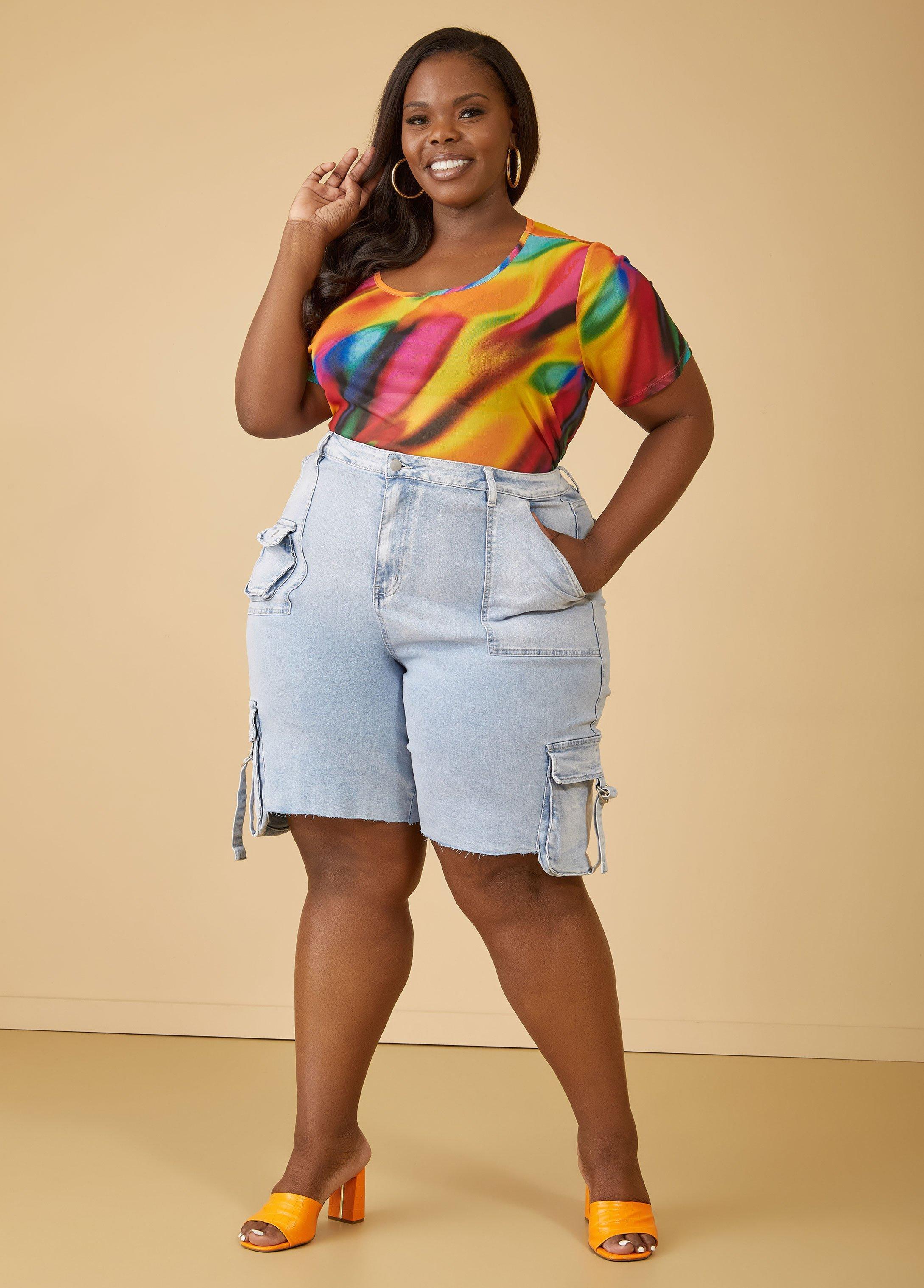 Plus Size High Rise Cargo Denim Shorts Ashley Stewart Product Image