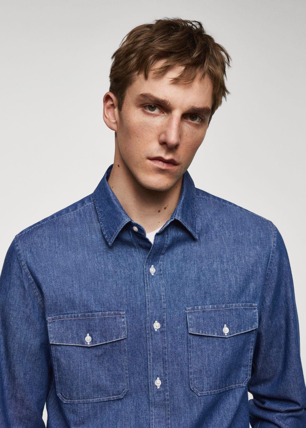 MANGO MAN - Denim overshirt with pockets medium blueMen Product Image