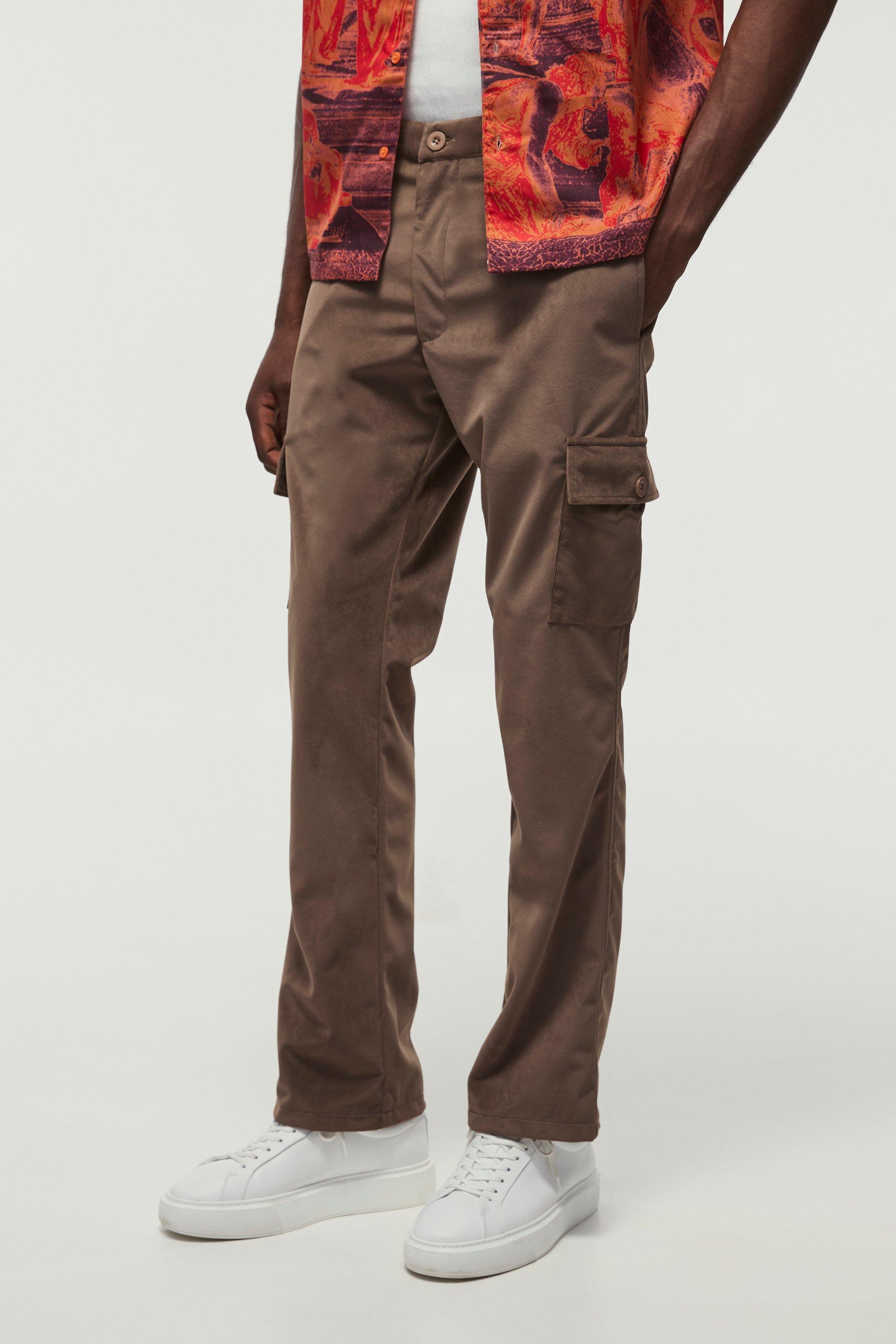 Fixed Waist Slim Flare Suede Cargo Pants | boohooMAN USA Product Image