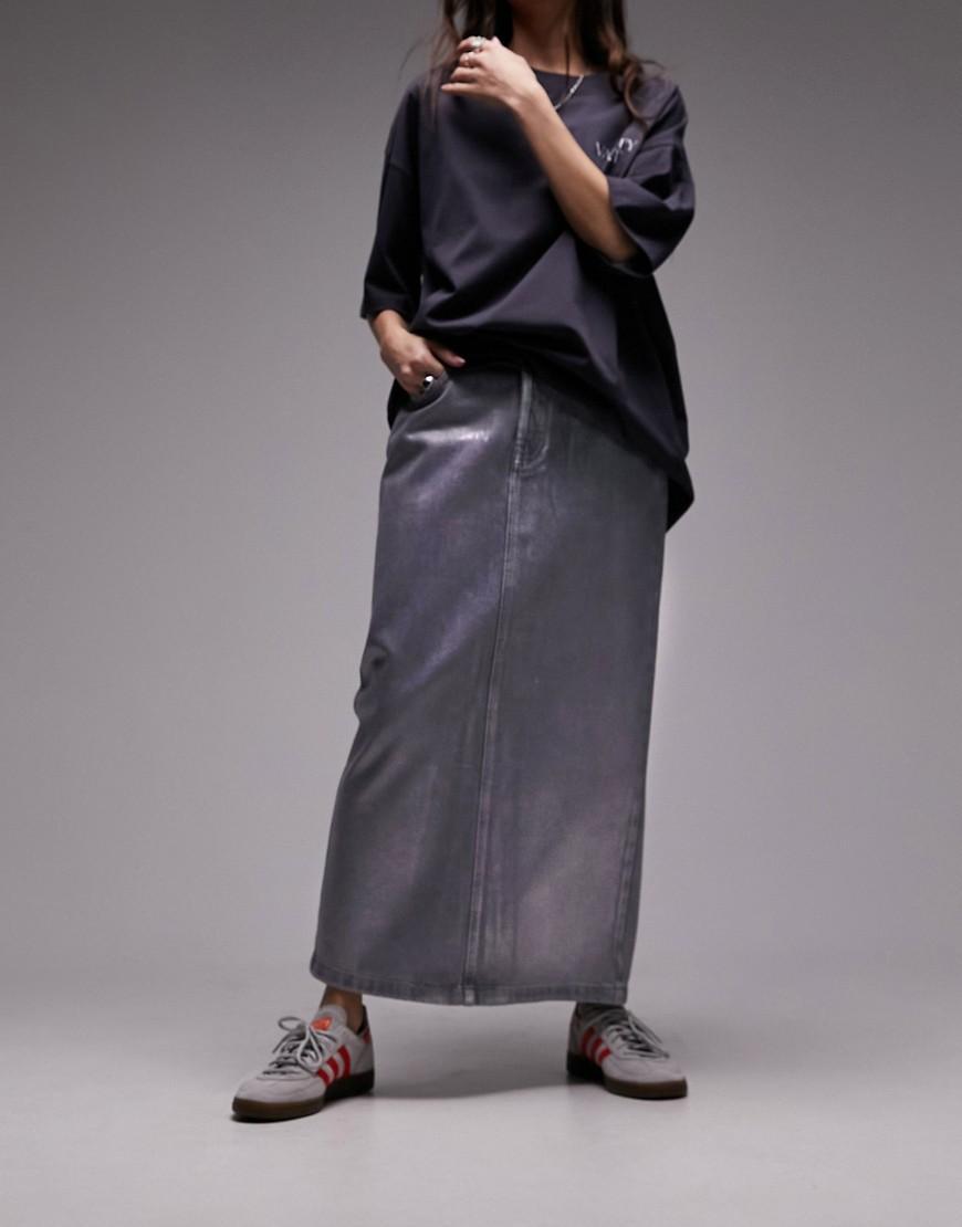 Topshop silver foil denim midi skirt Product Image