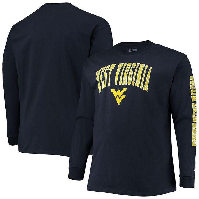 Mens Champion West Virginia Mountaineers Big & Tall 2-Hit Long Sleeve T-Shirt Blue Product Image