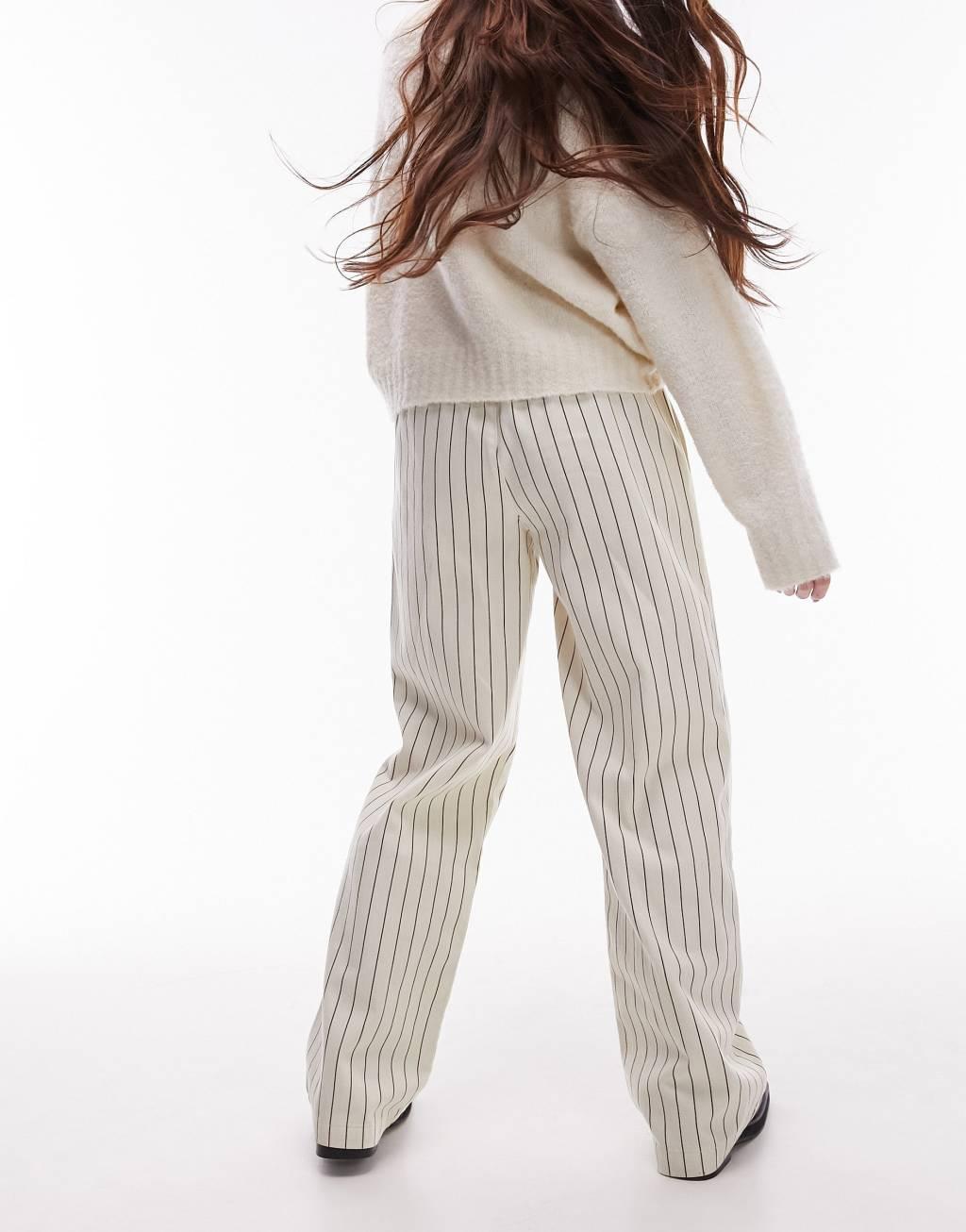 Topshop stripe pull on straight leg pants in ecru Product Image