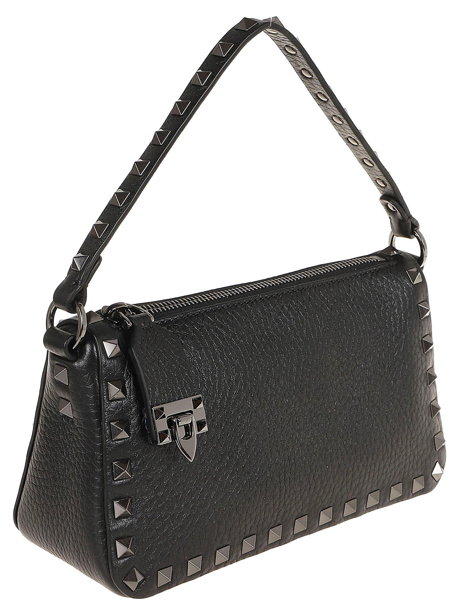 Rockstud Spike Small Leather Shoulder Bag In Nero Product Image