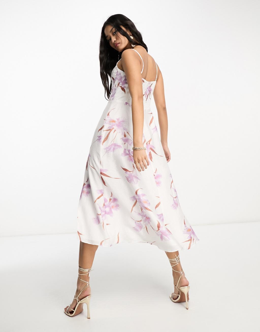 Bardot midi slip dress in ivory floral Product Image