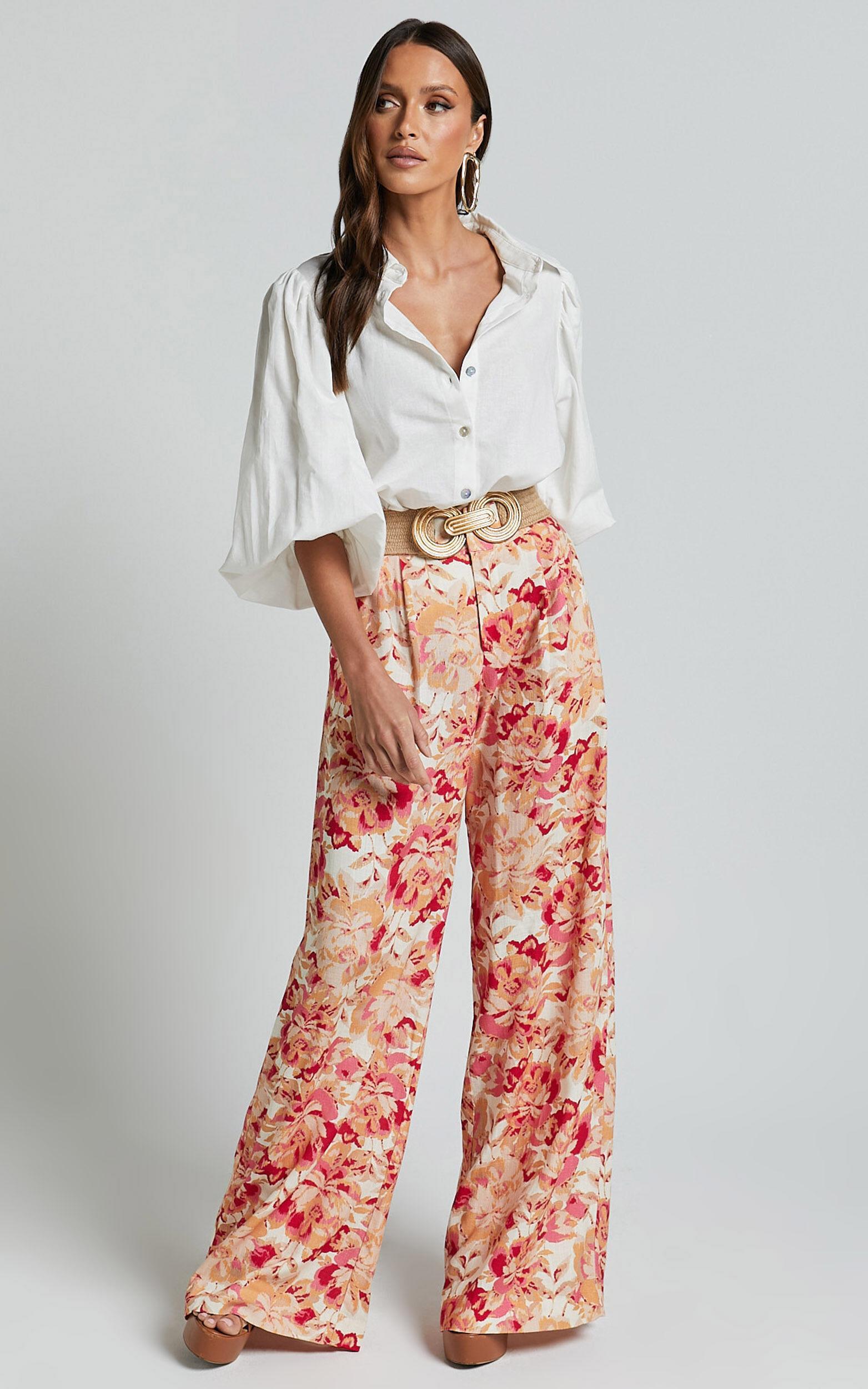 Amalie The Label - Lorete Linen Blend High Rise Wide Leg Pants in Sienna Print Product Image