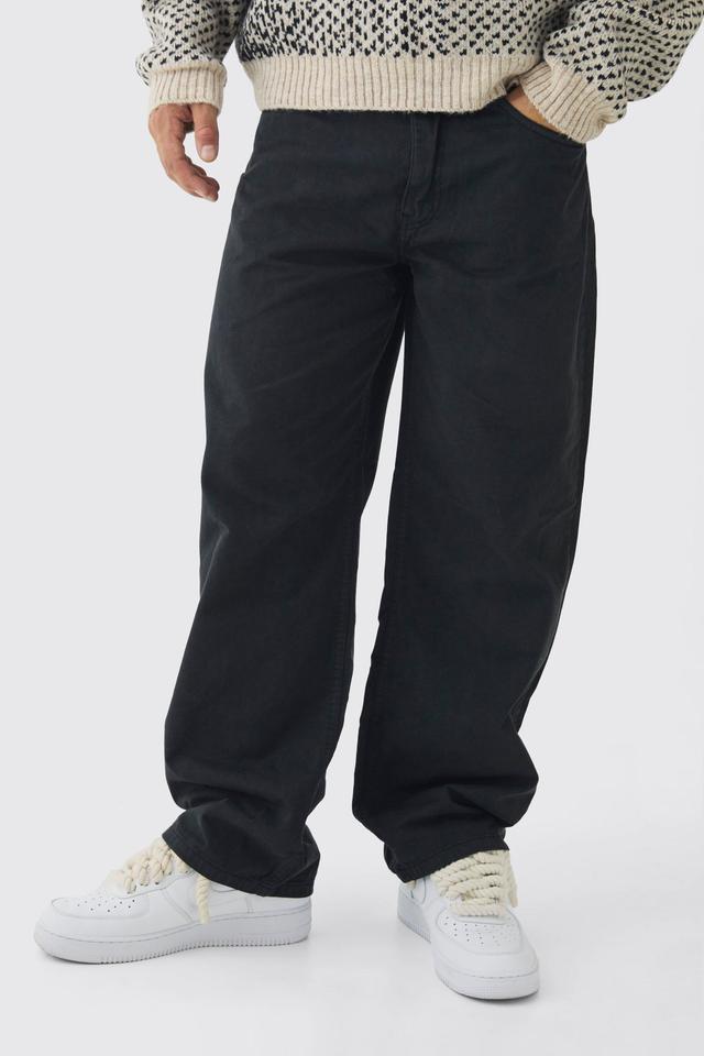 Mens Black Fixed Waist Baggy Washed Trouser, Black Product Image