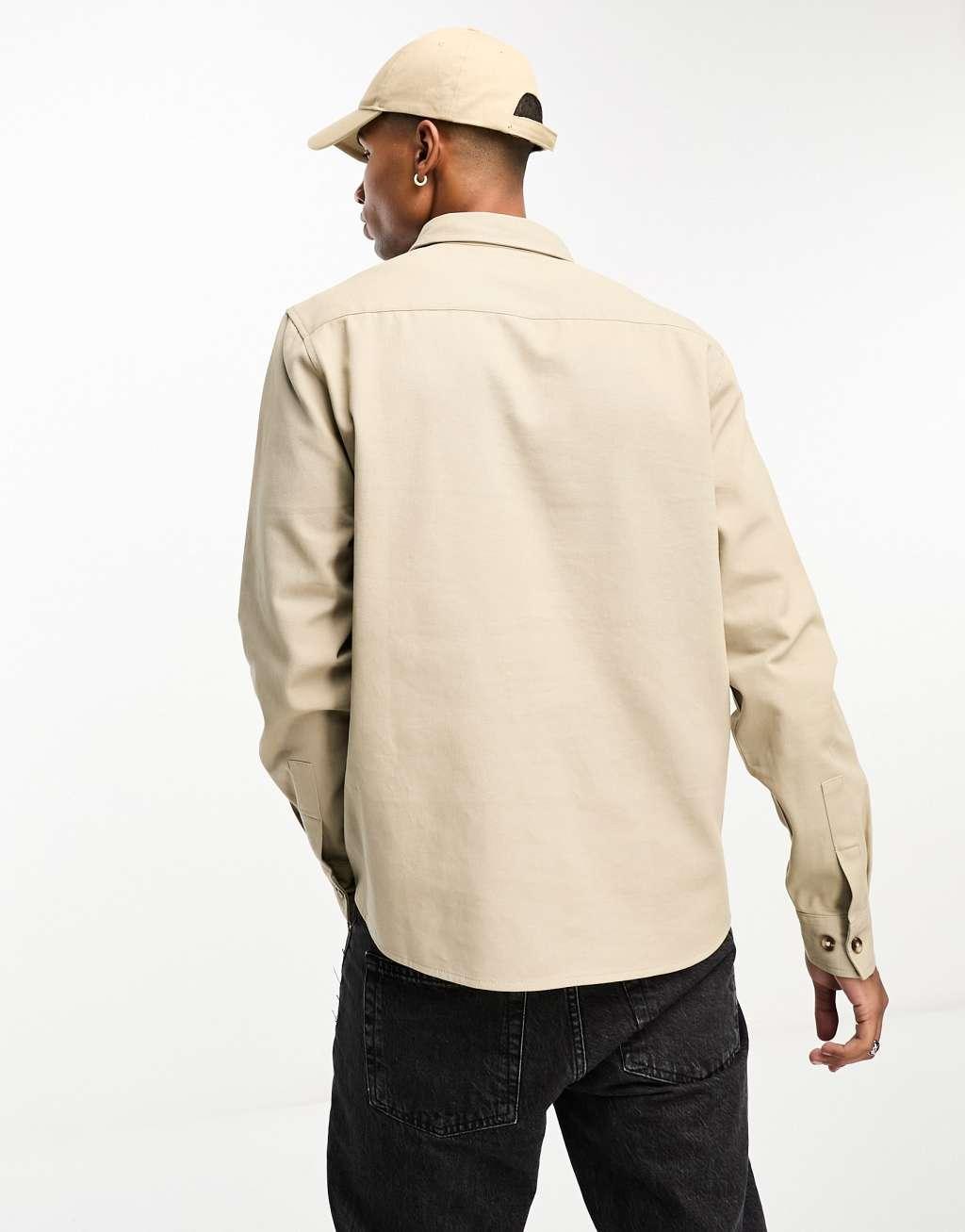 ASOS DESIGN cotton overshirt in stone  Product Image