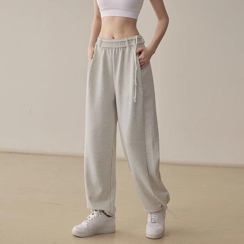 High Waist Plain Straight Leg Sweatpants Product Image