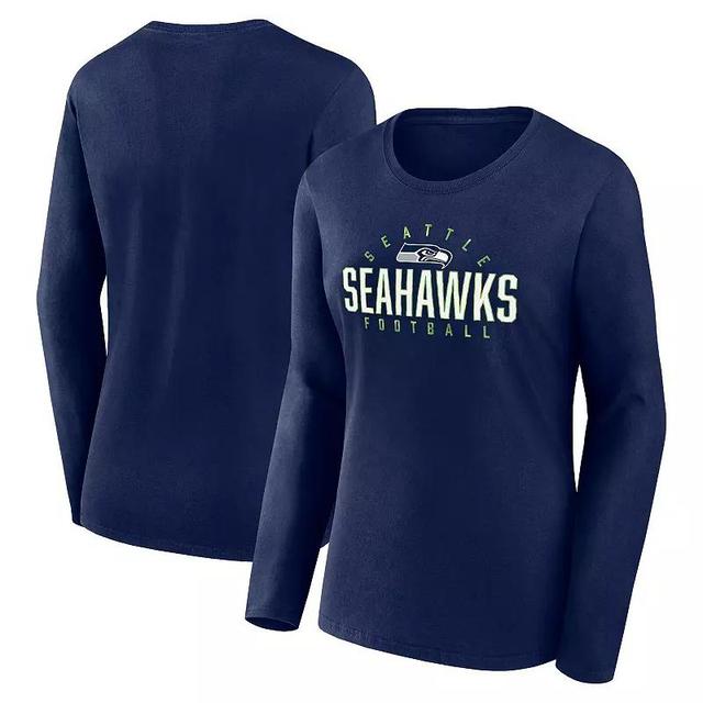 Womens Fanatics Branded College Seattle Seahawks Plus Size Foiled Play Long Sleeve T-Shirt Blue Product Image