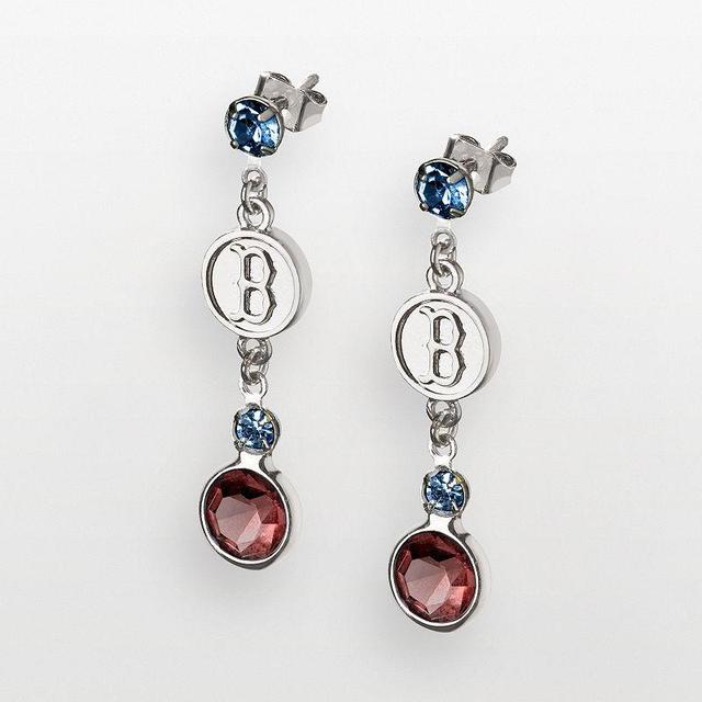 LogoArt Boston Red Sox Silver Tone Crystal Logo Linear Drop Earrings, Womens, Multicolor Product Image