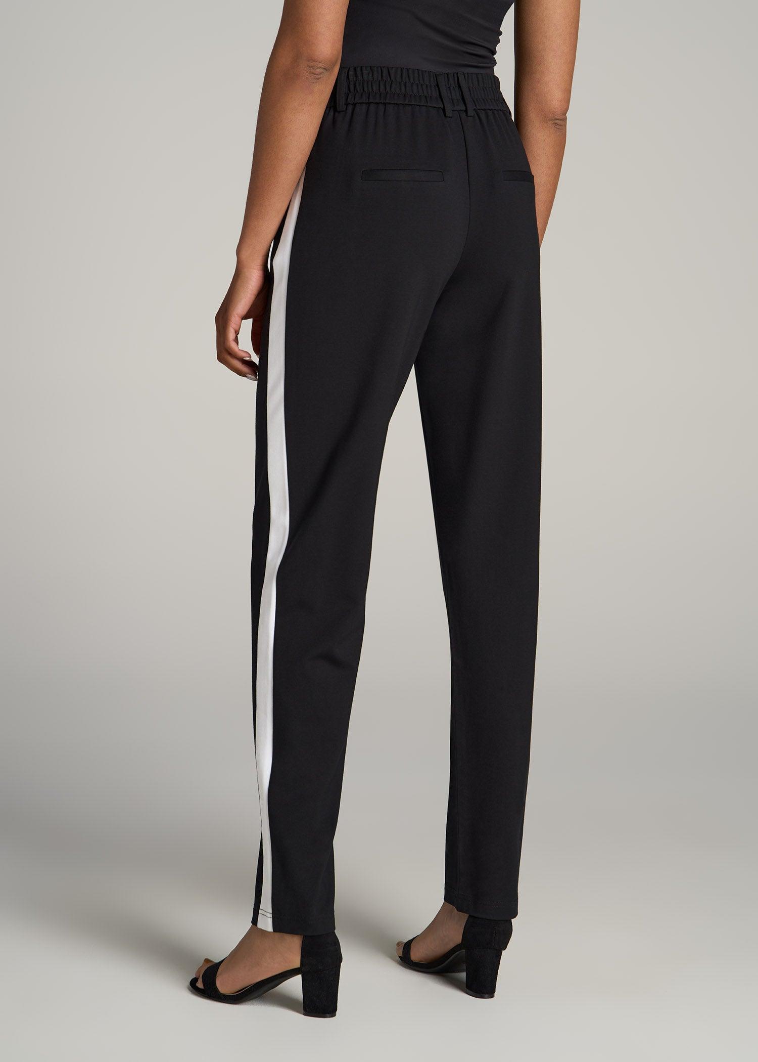 Pull On Tuxedo Stripe Pants for Tall Women in Black and White Female Product Image