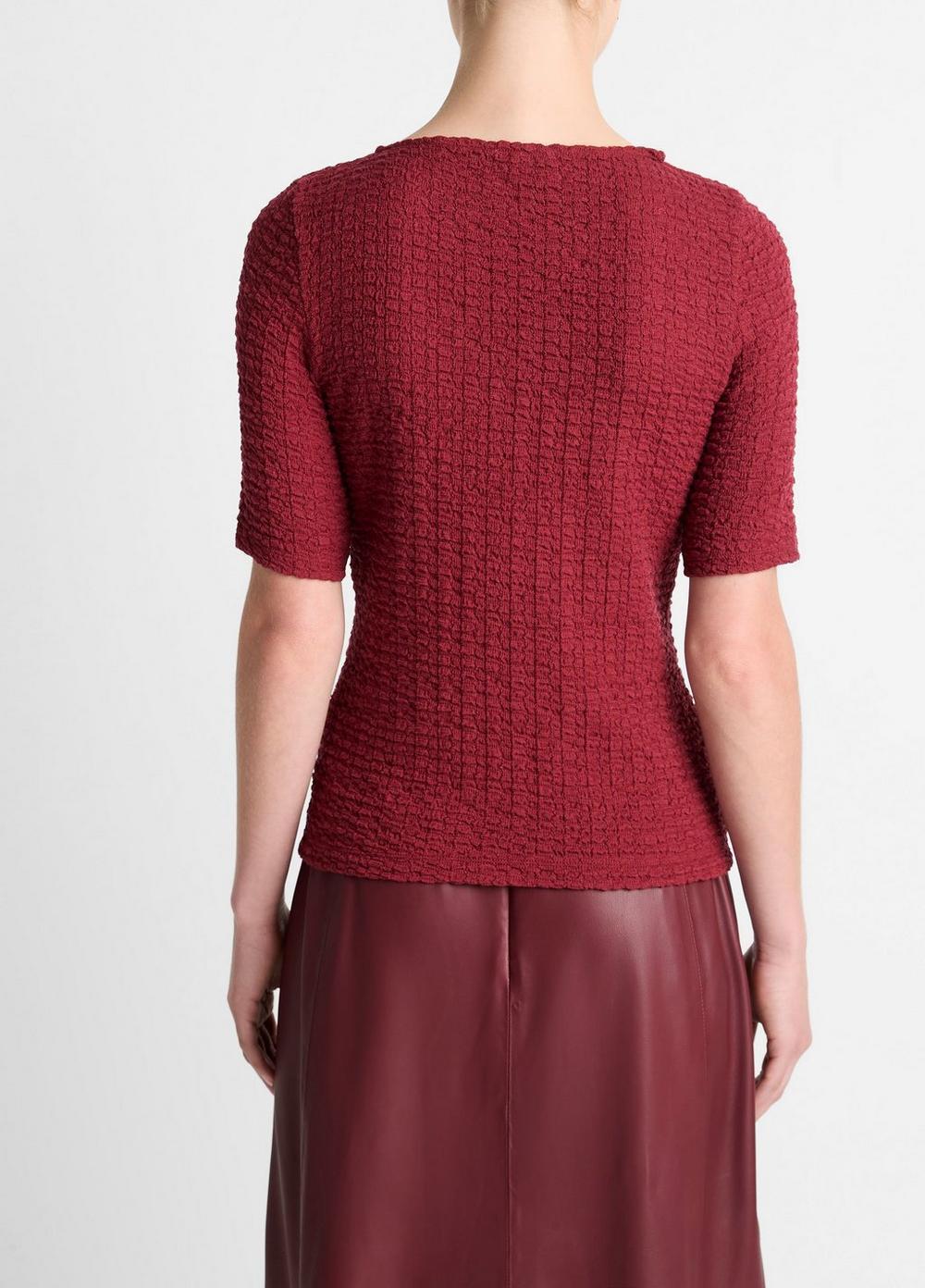 Smocked Elbow-Sleeve V-Neck Top Product Image