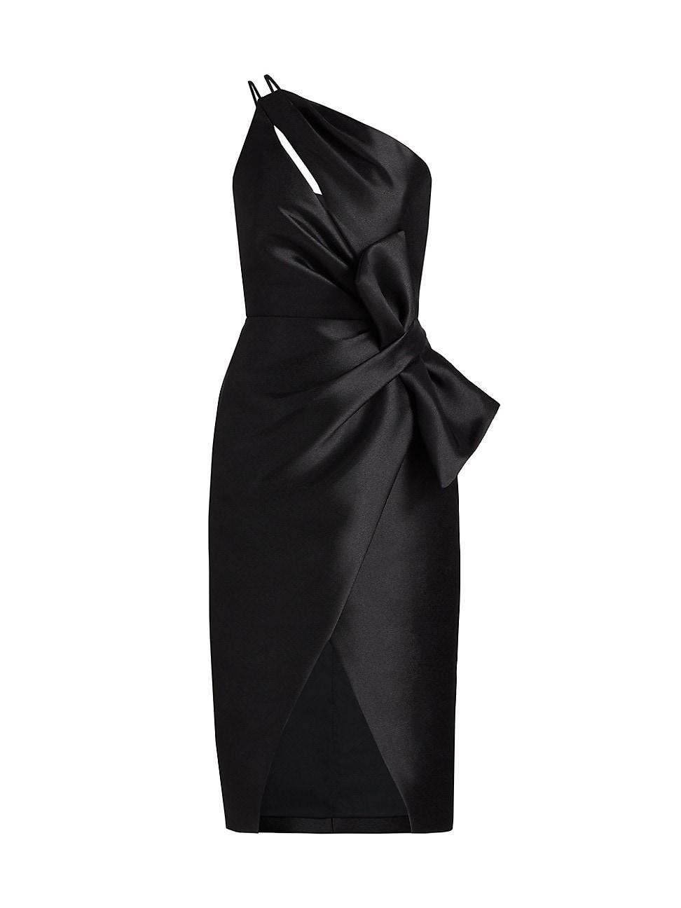 One-Shoulder Bow-Accented Cocktail Dress Product Image