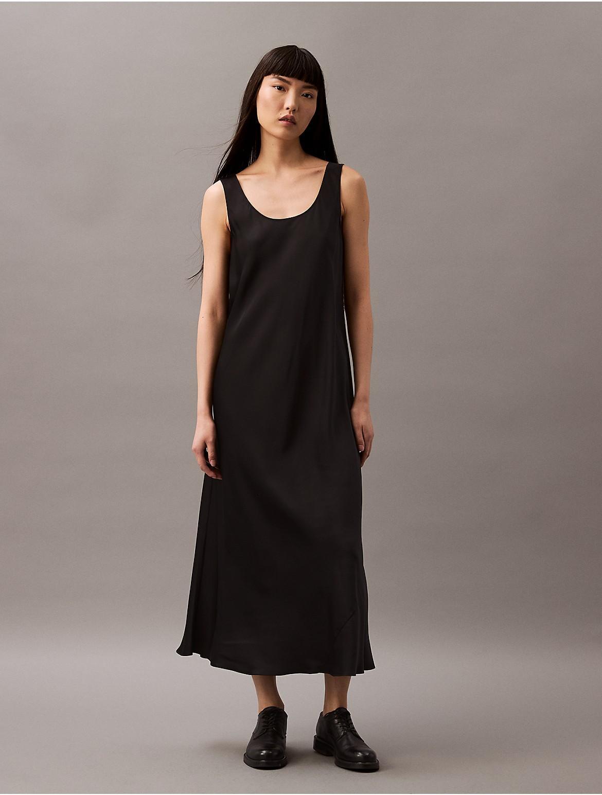 Calvin Klein Womens Viscose Satin Maxi Slip Dress - Black - 2 Product Image