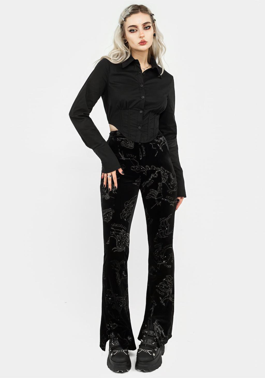 Zodiac Foil Print Split Slim Flare Trousers Product Image