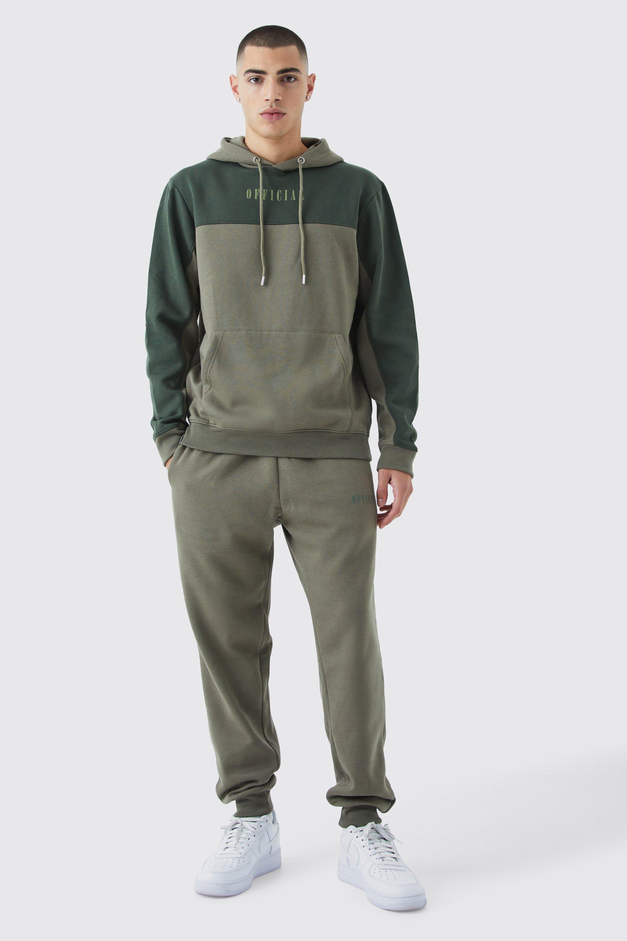 Mens Green Man Roman Tape Colour Block Hooded Tracksuit, Green Product Image