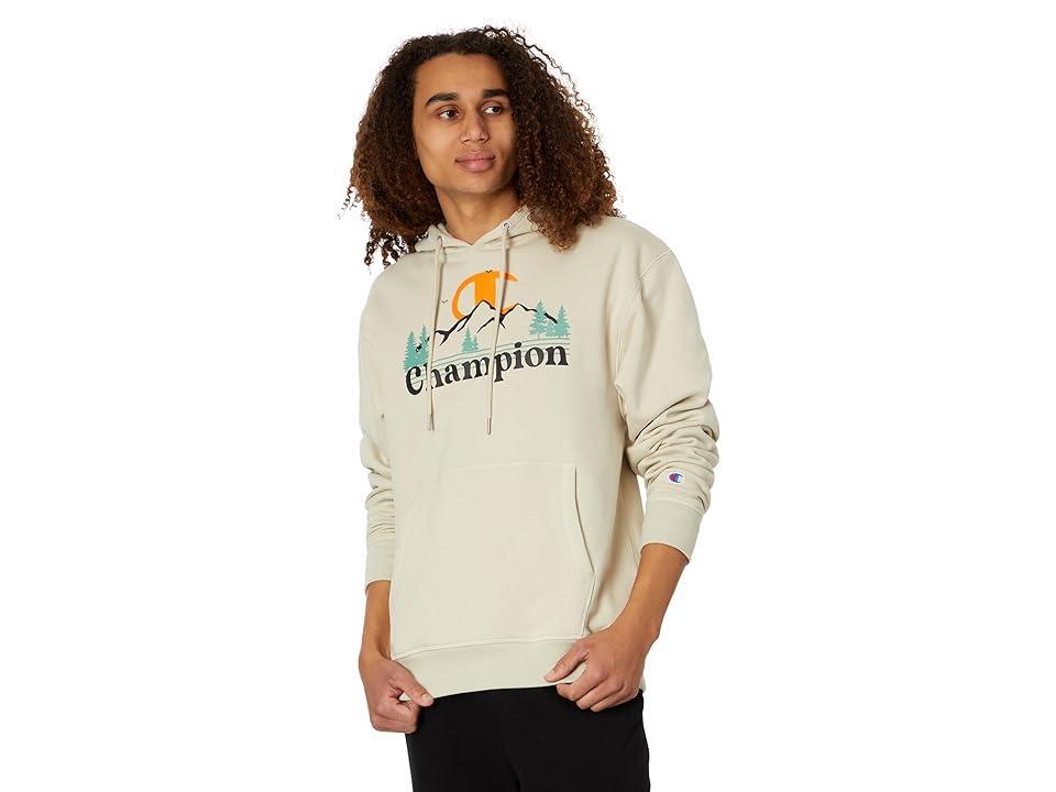 Mens Champion Classic Fleece Hoodie, Mountain Range Logo Cocoa Butter XL Product Image