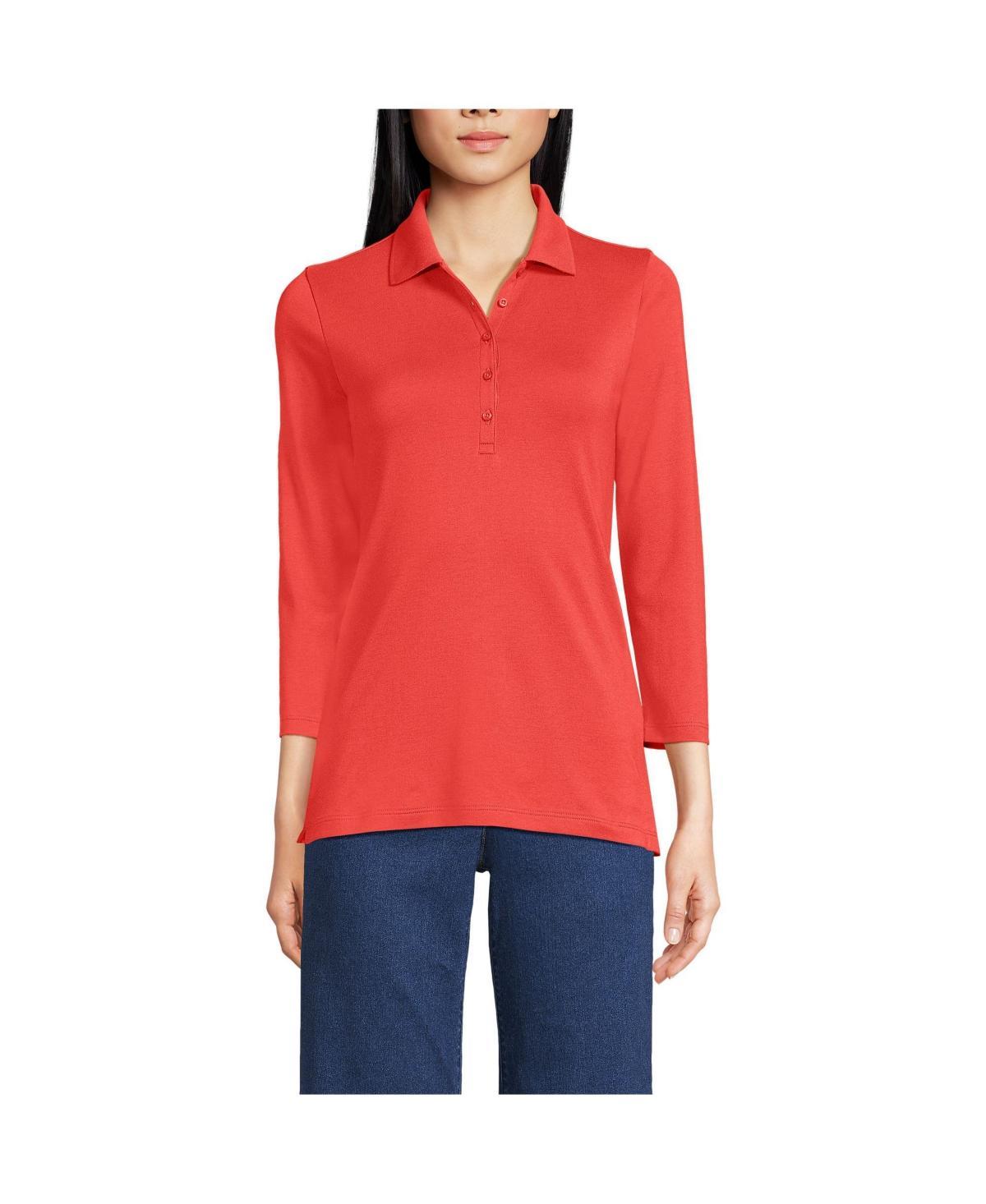 Lands End Womens 3/4 Sleeve Supima Cotton Polo Shirt Product Image