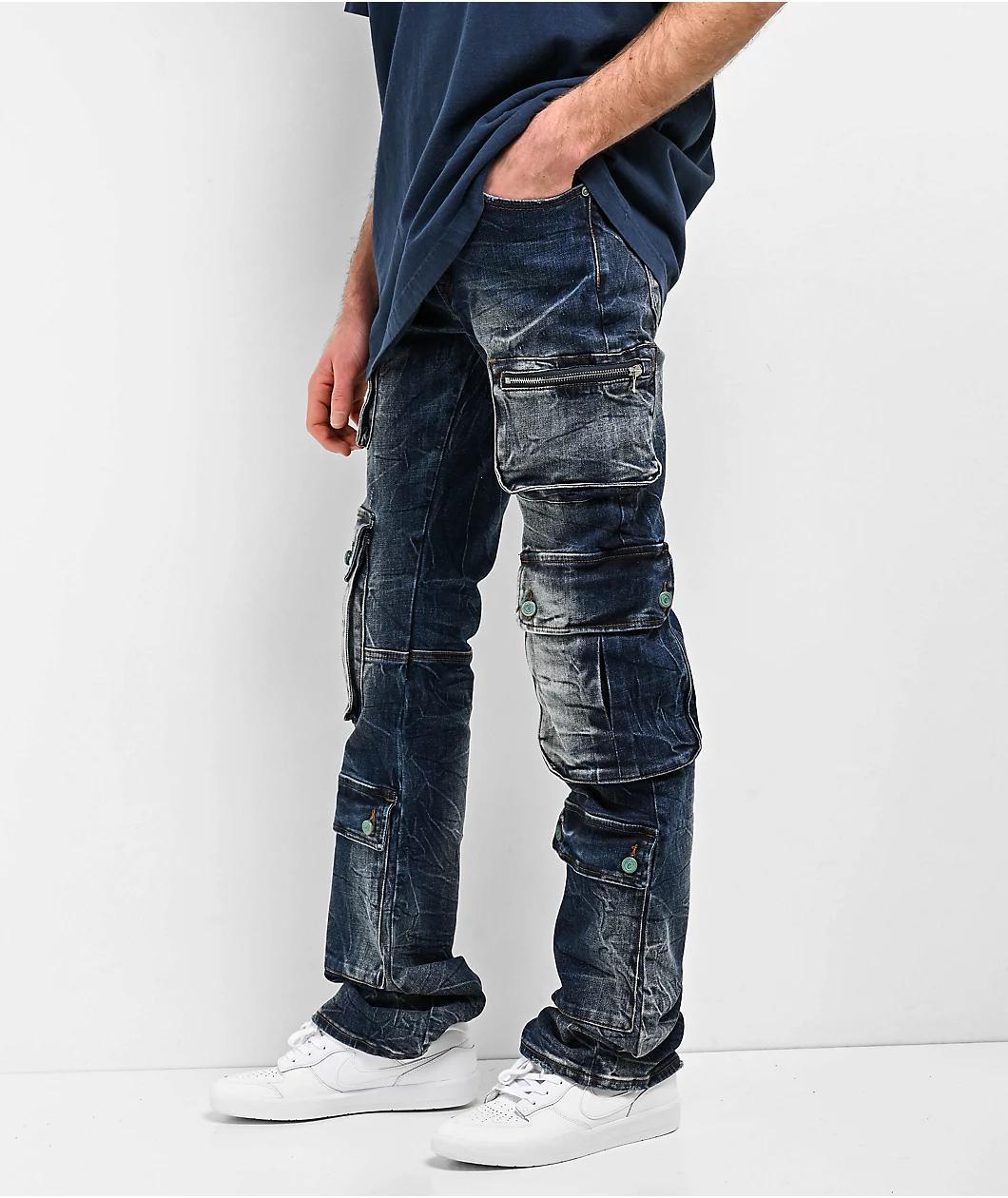 Cookies Core Modern Flare Distressed Blue Cargo Jeans Product Image