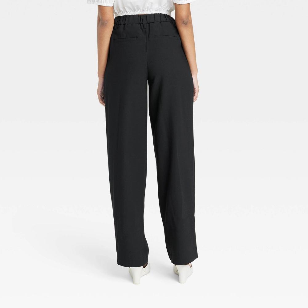 Womens High-Rise Straight Trousers - A New Day Black 10 Long Product Image