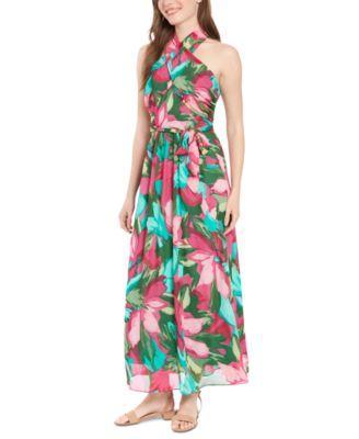 Womens London Times Floral Wrap Halter Maxi Dress Product Image