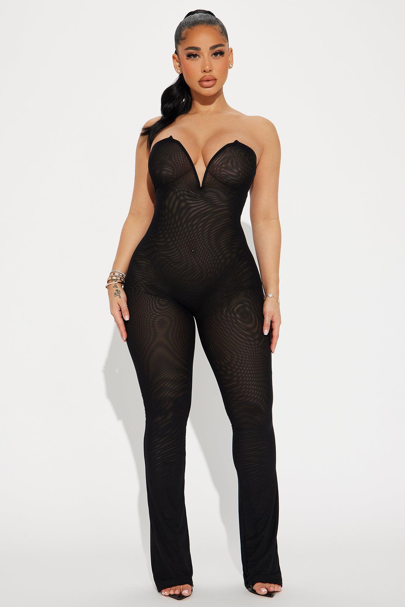 Take My Place Mesh Jumpsuit - Black Product Image