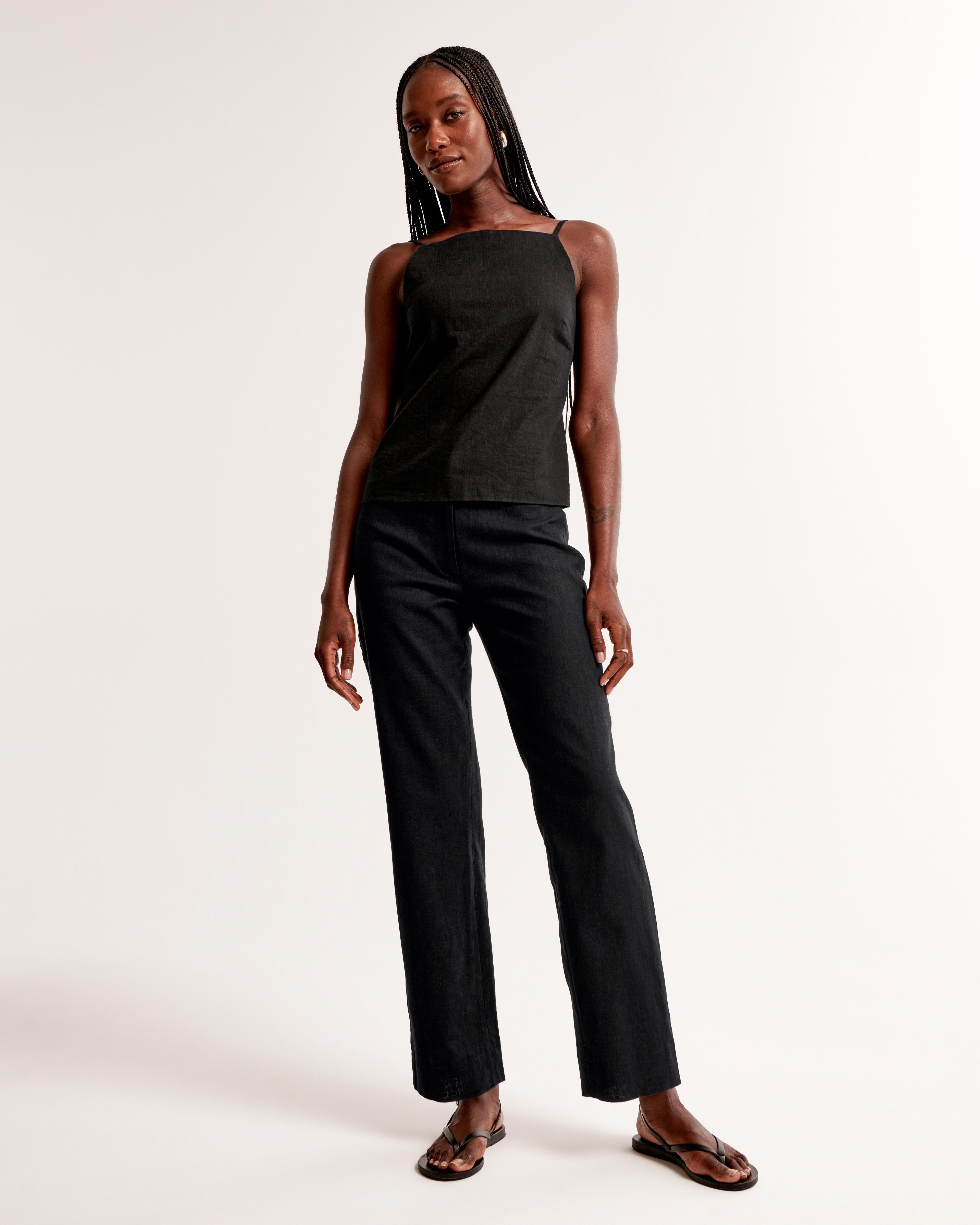 Mid Rise Linen-Blend Tailored Straight Pant product image