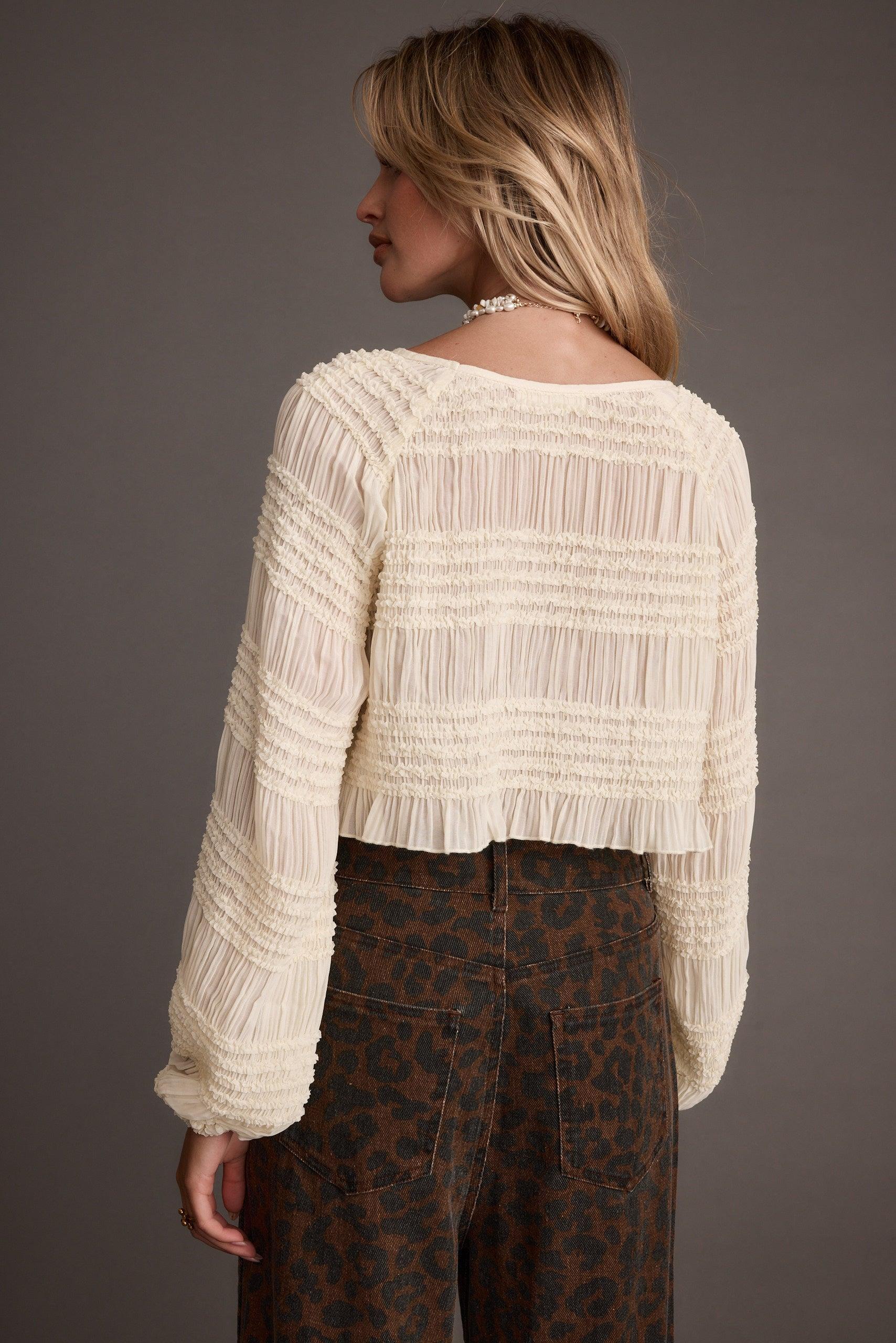 Milly Ivory Chiffon Long Sleeve Blouse Product Image