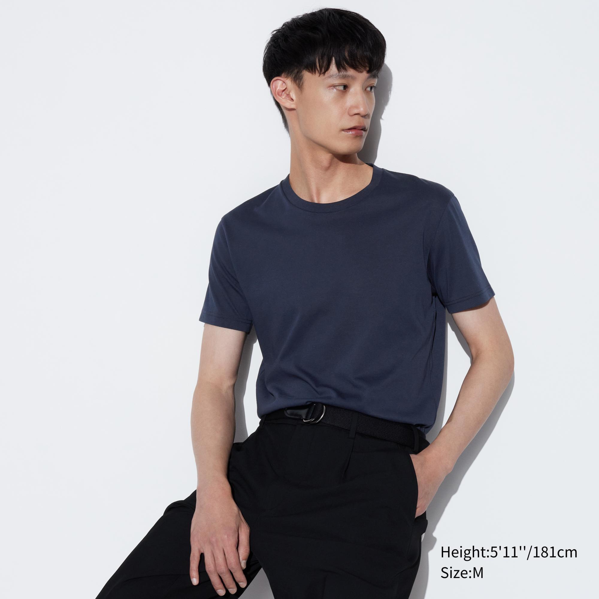 Mens Dry Color Crew Neck T-Shirt with Quick-Drying Navy Medium UNIQLO US Product Image