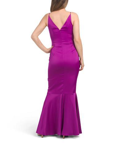 Stretch Satin V-neck Gown for Women | Polyester/Elastane Product Image