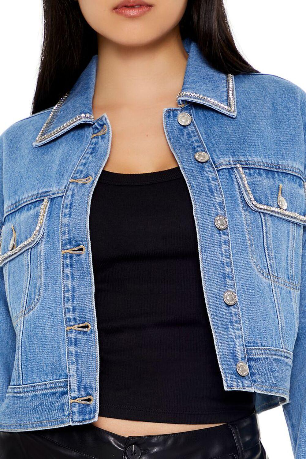 Cropped Rhinestone Denim Jacket | Forever 21 Product Image