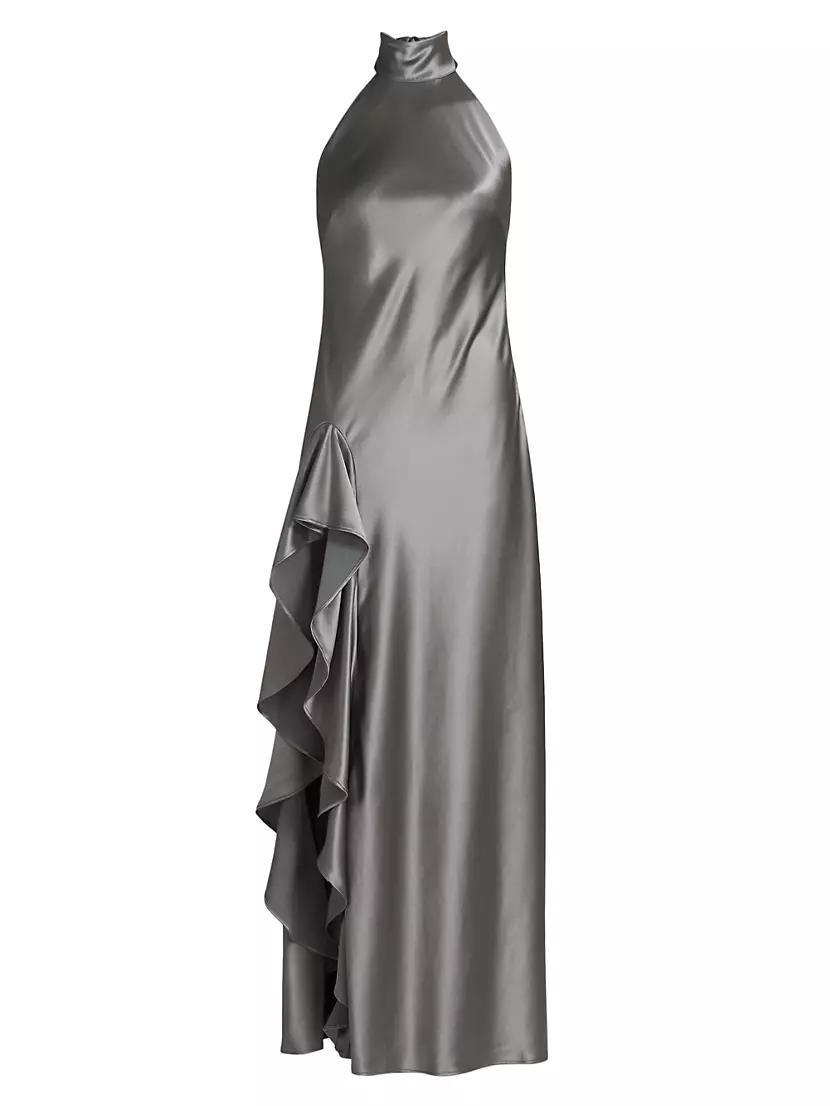 Satin Halter Draped Maxi Dress Product Image