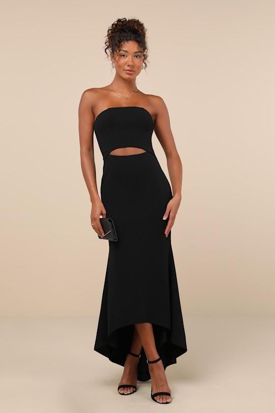 Gorgeous Existence Black Strapless Cutout High-Low Maxi Dress Product Image