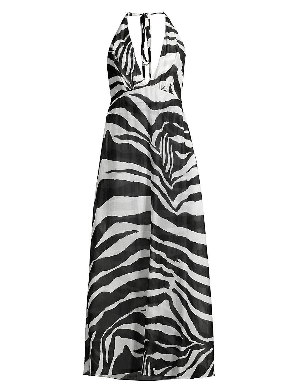 Womens Zebra Cotton-Silk Halter Maxi Dress Product Image