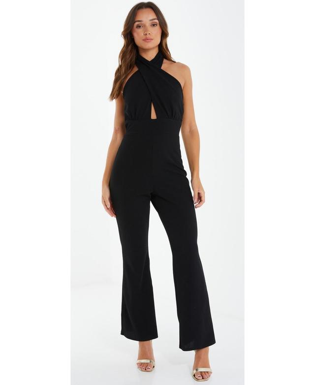 Womens Scuba Crepe Halter Neck Palazzo Jumpsuit Product Image