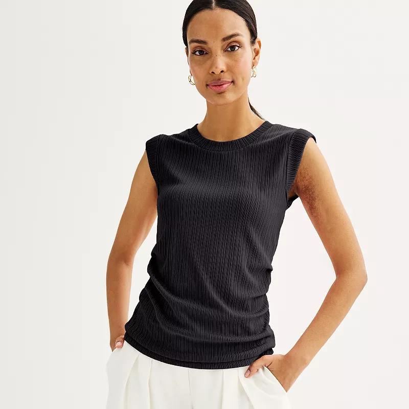 Womens Nine West Short Cap Sleeve Ribbed Crewneck Top Product Image