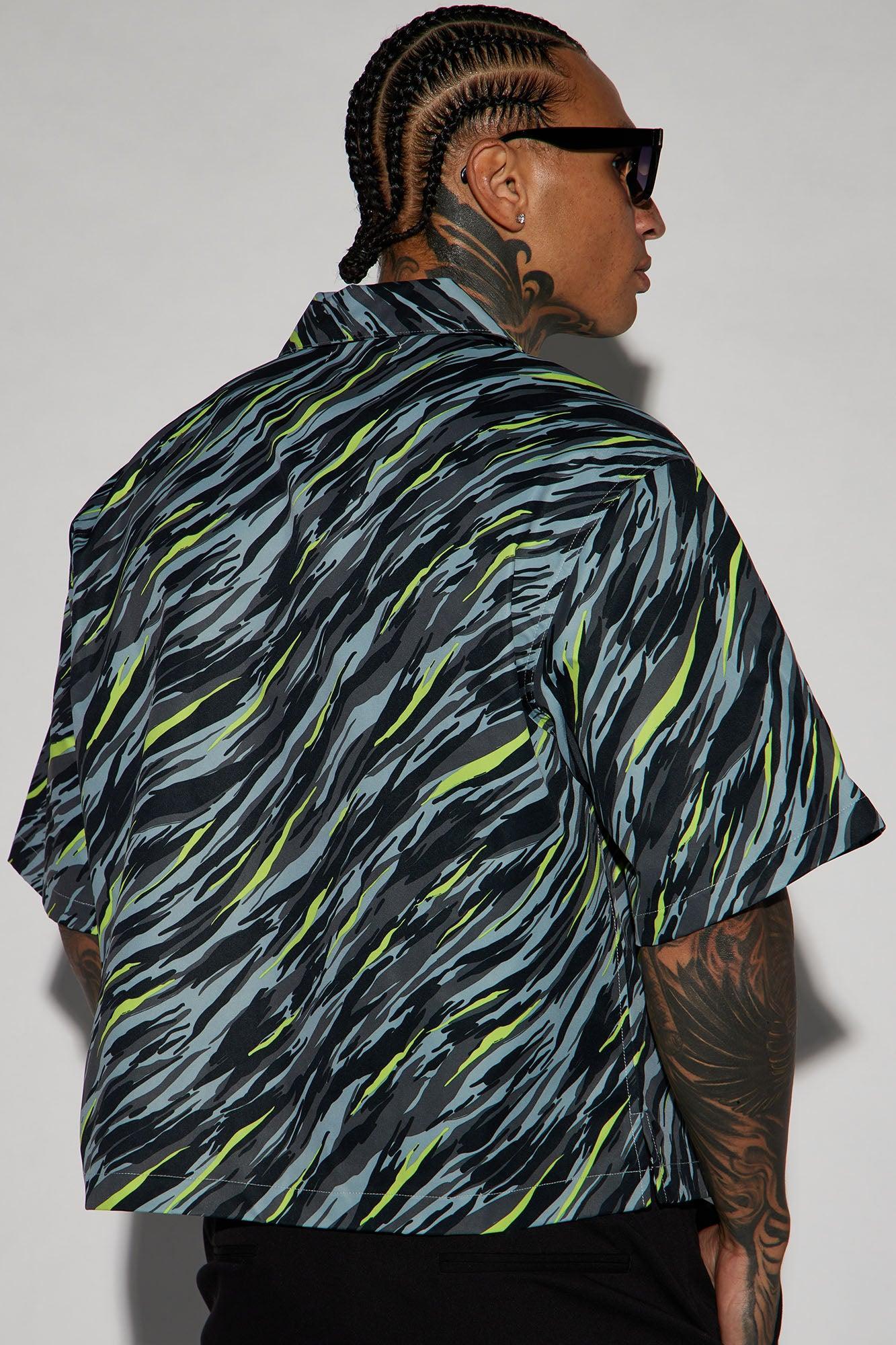 Neon Safari Cropped Button Up Shirt - Black/combo Product Image