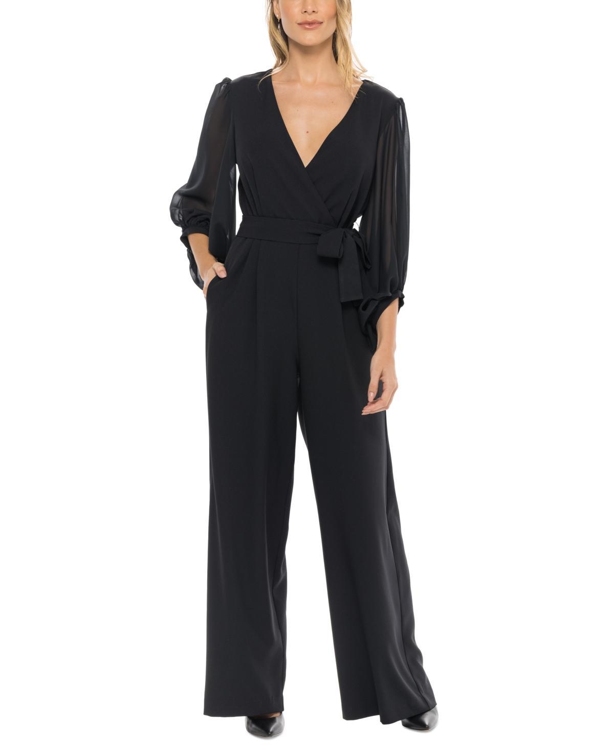 Donna Ricco Womens Surplice-Neck Balloon-Sleeve Jumpsuit Product Image