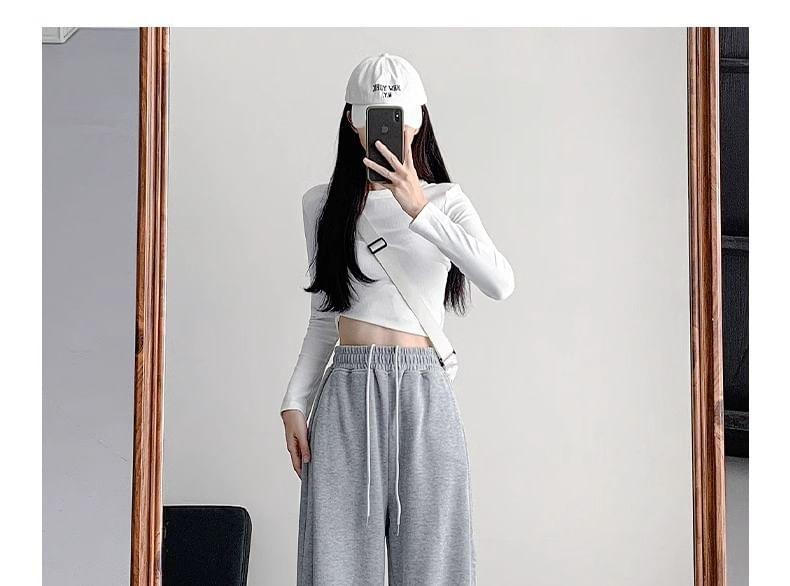 Drawstring Waist Plain Wide Leg Sweatpants (Various Designs) Product Image