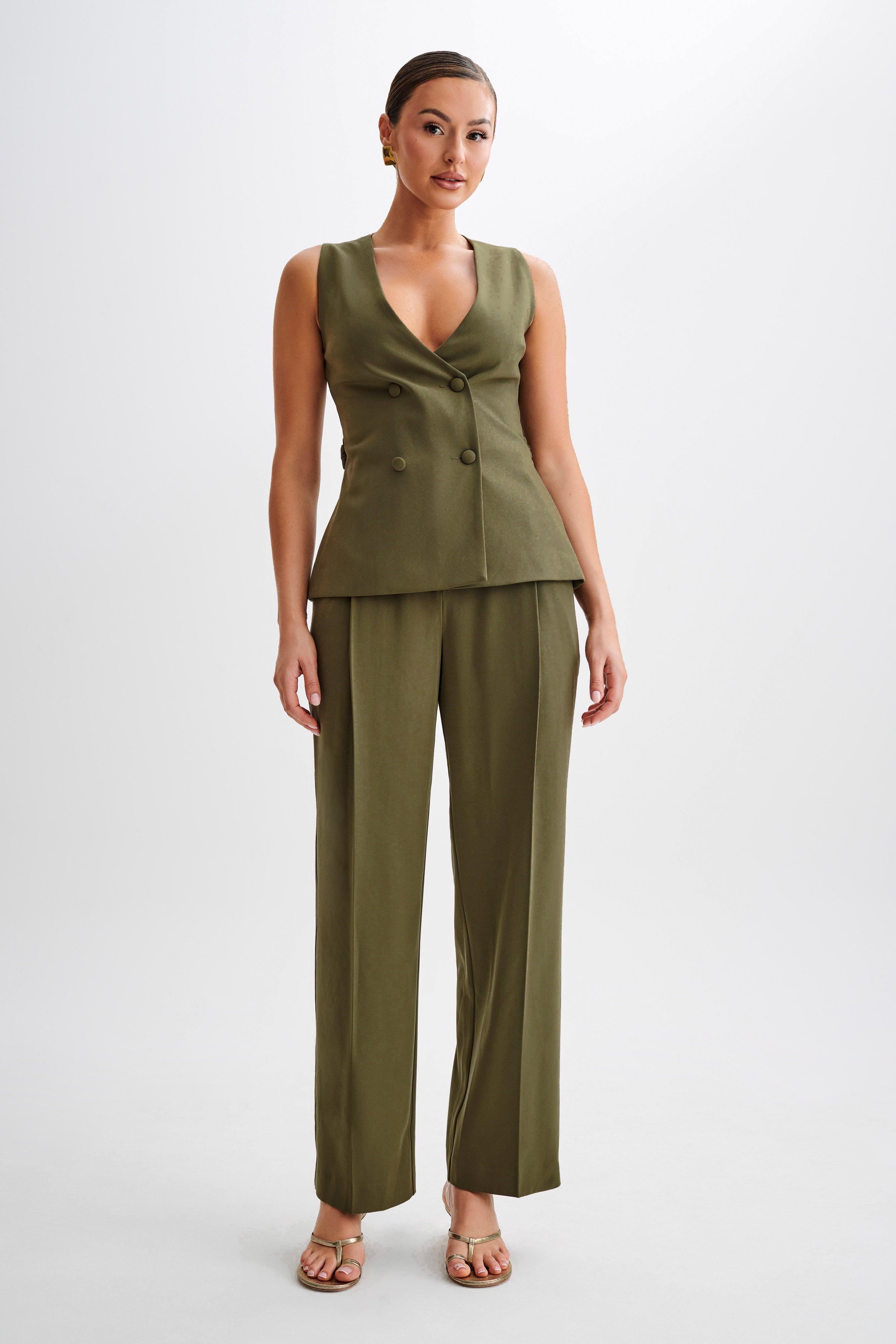 Amelie Suiting Straight Leg Pants - Military Olive Product Image