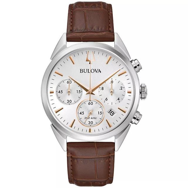 Bulova Mens Classic Sutton Stainless Steel Chronograph Brown Leather Strap Watch - 96B370 Product Image