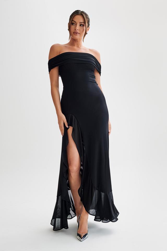 Audrey Off Shoulder Mesh Maxi Dress - Black Product Image