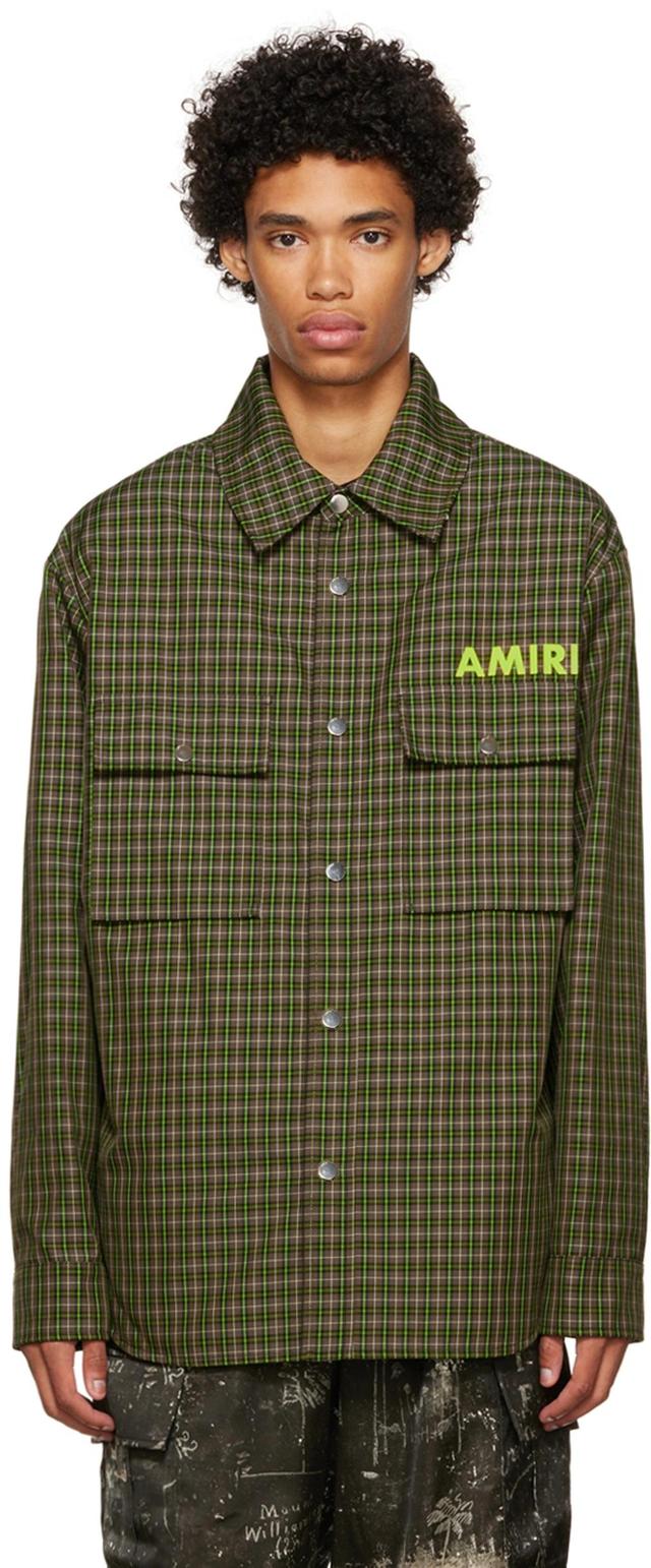 Green Logo Print Check Shirt Jacket In Sage Product Image