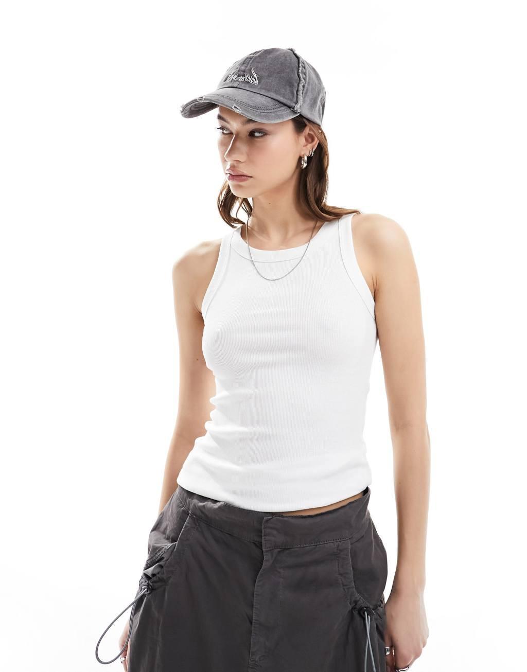 Weekday rib fitted tank top in white product image