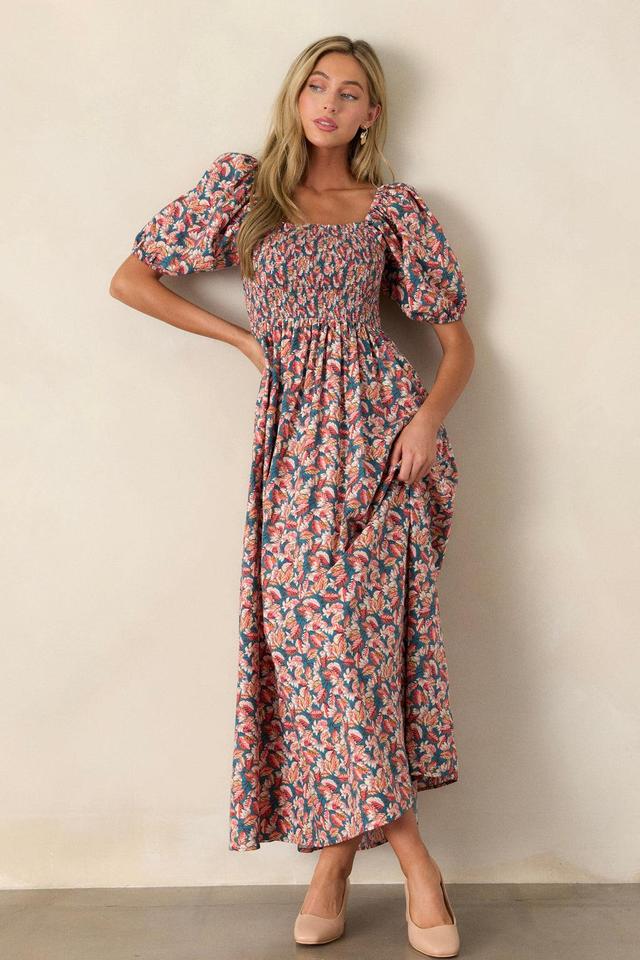 Afternoon Delight 100% Cotton Teal Floral Maxi Dress Product Image